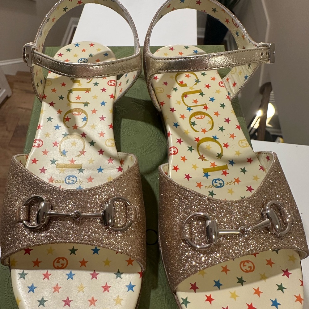 Gucci Kids Glittery Gold Sandals Girls size 33EU